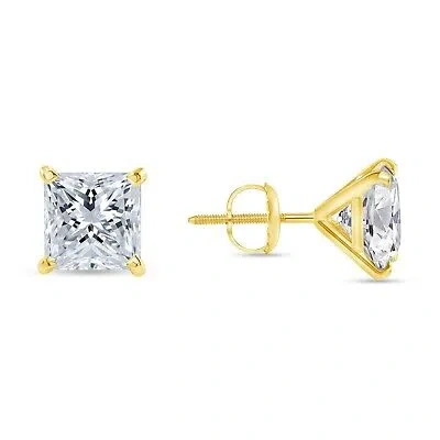 SHINE BRITE WITH A DIAMOND 4.50 CT PRINCESS CUT EARRINGS STUDS SOLID 14K YELLOW GOLD SCREW BACK MARTINI