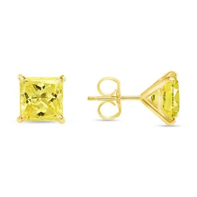 SHINE BRITE WITH A DIAMOND 5 CT PRINCESS CUT CANARY EARRINGS STUDS SOLID 14K YELLOW GOLD PUSH BACK MARTINI