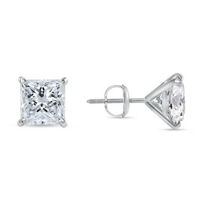 SHINE BRITE WITH A DIAMOND 5 CT PRINCESS CUT EARRINGS STUDS REAL SOLID 14K WHITE GOLD SCREW BACK MARTINI