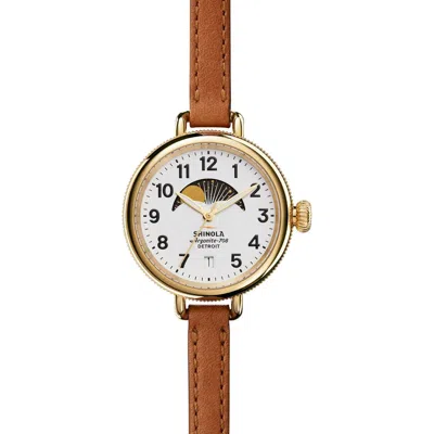 SHINOLA SHINOLA THE BIRDY MOON PHASE LEATHER STRAP WATCH, 34MM