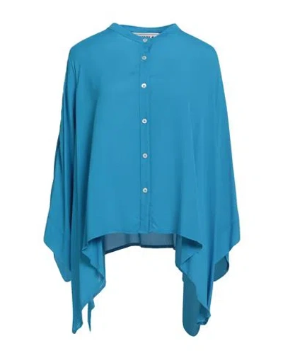 SHIRTAPORTER SHIRTAPORTER WOMAN SHIRT AZURE SIZE 10 VISCOSE, ELASTANE
