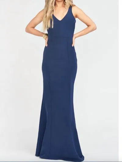 SHOW ME YOUR MUMU MORGAN CREPE MERMAID GOWN IN NAVY BLUE