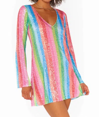 SHOW ME YOUR MUMU MULTICOLOR SEQUIN STRIPE DRESS