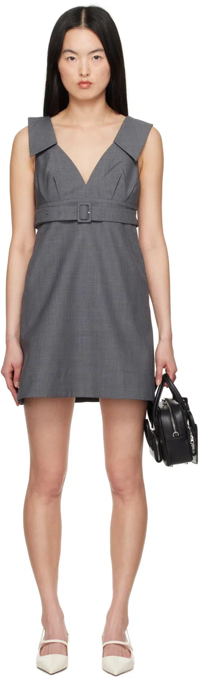 SHUSHU-TONG GRAY A-LINE LAPEL MINIDRESS
