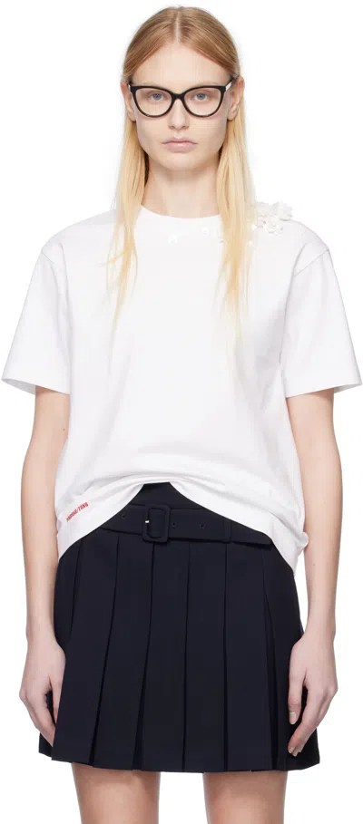 SHUSHU-TONG WHITE BEADED FLORAL T-SHIRT