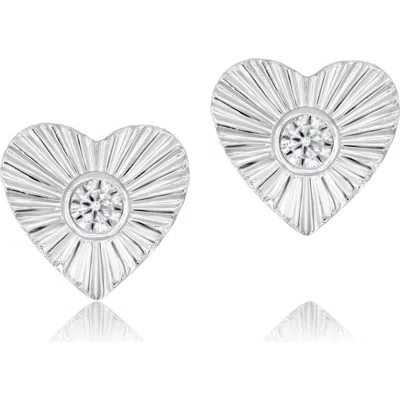 SHYMI SHYMI FLUTED HEART CUBIC ZIRCONIA STUD EARRINGS