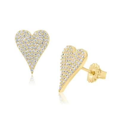 SHYMI WOMEN'S ELONGATED LARGE PAVE HEART STUDS - GOLD