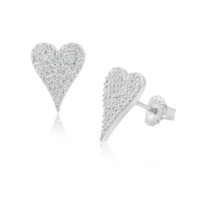 SHYMI WOMEN'S ELONGATED LARGE PAVE HEART STUDS - SILVER