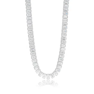 SHYMI WOMEN'S EMERALD BEZEL-SET STATEMENT TENNIS NECKLACE - SILVER