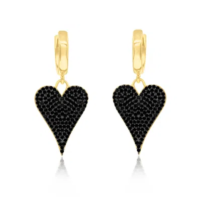 SHYMI WOMEN'S GOLD / BLACK PAVE HEART EARRINGS - BLACK