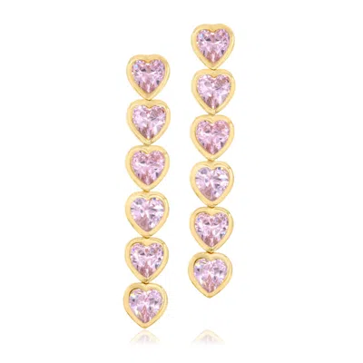 SHYMI WOMEN'S GOLD / PINK HEART DROP EARRINGS - PINK