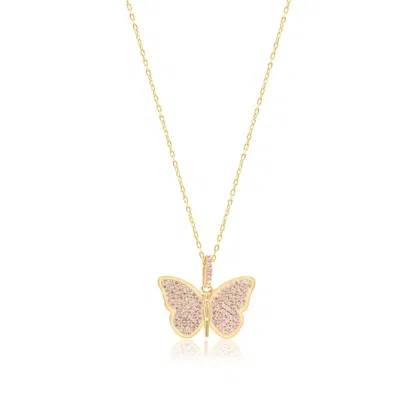 SHYMI WOMEN'S GOLD / PINK PAVE BUTTERFLY NECKLACE - GOLD & PINK