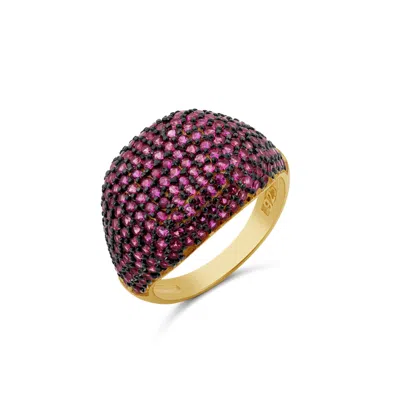 SHYMI WOMEN'S PINK / GOLD PAVE SIGNET RING - PINK