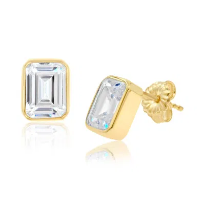 SHYMI WOMEN'S GOLD / SILVER FANCY SHAPE BEZEL SET STUDS - EMERALD GOLD