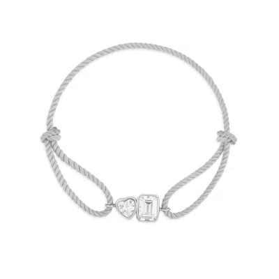 SHYMI WOMEN'S GREY / GOLD CORD BRACELET - GREY & SILVER ONE HEART & ONE EMERALD STONE