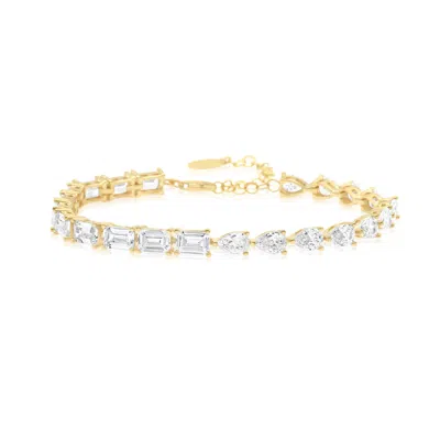 SHYMI WOMEN'S HALF EMERALD HALF PEAR TENNIS BRACELET - GOLD