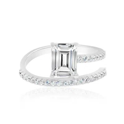 SHYMI WOMEN'S HALF WAY AROUND EMERALD STATEMENT RING - SILVER