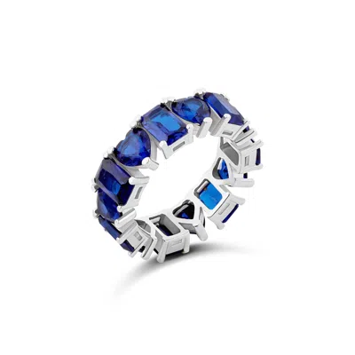 SHYMI WOMEN'S SILVER / BLUE HEART AND EMERALD ETERNITY BAND - SILVER & BLUE