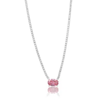 SHYMI WOMEN'S SILVER / PINK FANCY OVAL TENNIS NECKLACE - PINK