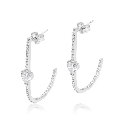 SHYMI WOMEN'S SOLITAIRE HEART PAVE J HOOP EARRINGS - SILVER