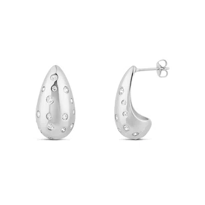 SHYMI WOMEN'S TEAR DROP INLAY STONE EARRINGS - SILVER