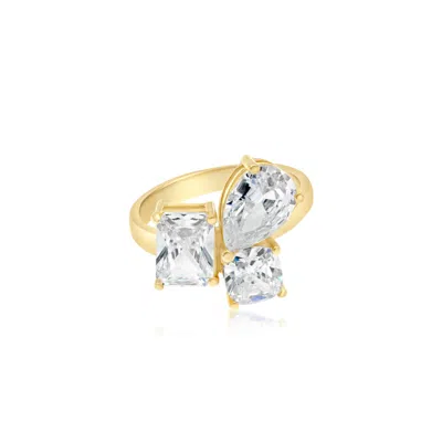 SHYMI WOMEN'S THREE STONE COCKTAIL RING - GOLD