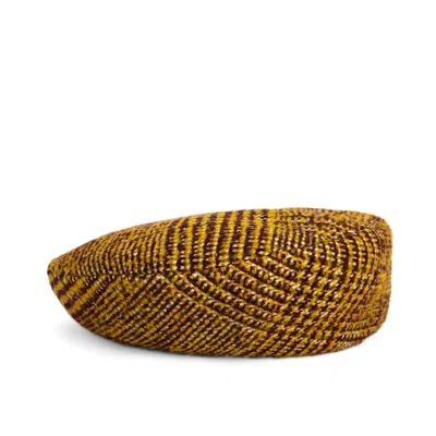 SIBI HATS MEN'S YELLOW / ORANGE / BROWN CHESTER - YELLOW TARTAN WOOL FRENCH BERET HAT