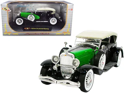 SIGNATURE MODELS 1934 DUESENBERG BLACK AND GREEN 1/32 DIECAST MODEL CAR BY SIGNATURE MODELS
