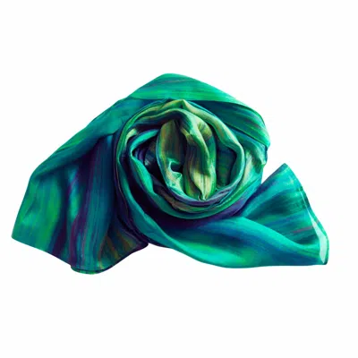 SILK AND BEARS WOMEN'S GREEN EMERALD BLUE VIOLET BRUSHSTROKE SILK SCARF – HAND-DYED MULBERRY SILK WRAP