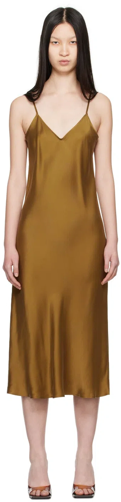 SILK LAUNDRY TAN 90S SLIP MIDI DRESS