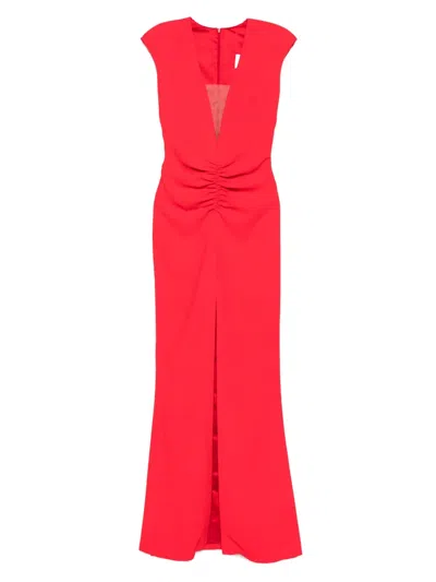 SILK LOVE & LACE RUCHED-FRONT SPLIT MAXI DRESS