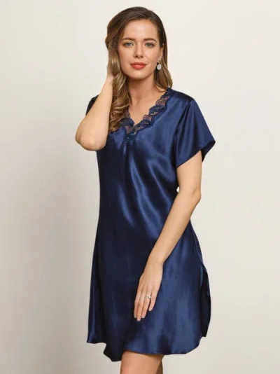 SILKSILKY SILKSILKY PURE SILK LACE NECK SPLIT HEM NIGHTGOWN