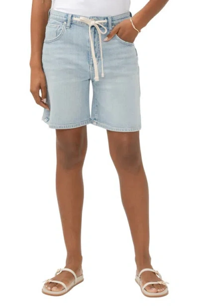 SILVER JEANS CO. SILVER JEANS CO. BE EASY DRAWSTRING HIGH WAIST LONG DENIM SHORTS