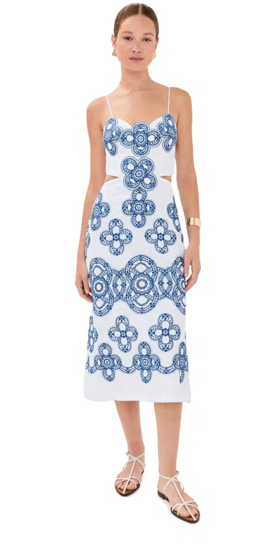 SILVIA TCHERASSI CERES DRESS WHITE NAVY EMBROIDERY