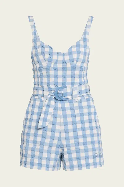 SIMKHAI KAI BUSTIER ROMPER IN BLUE HYDRANGEA GINGHAM