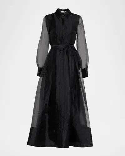SIMKHAI MONTGOMERY PLEATED ORGANZA MAXI SHIRTDRESS