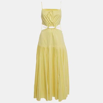 SIMKHAI YELLOW COTTON BLEND PLEATED CUT-OUT MAXI DRESS S