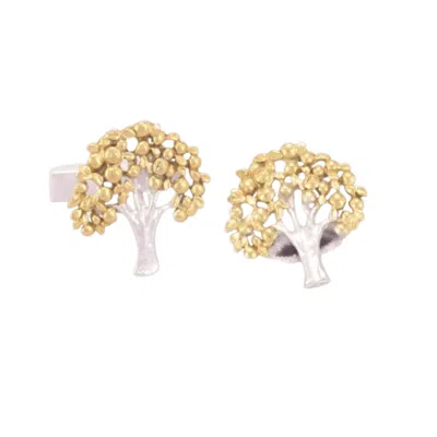 SIMON KEMP JEWELLERS MEN'S TREE CUFFLINKS IN EIGHTEEN CARAT GOLD ON SILVER