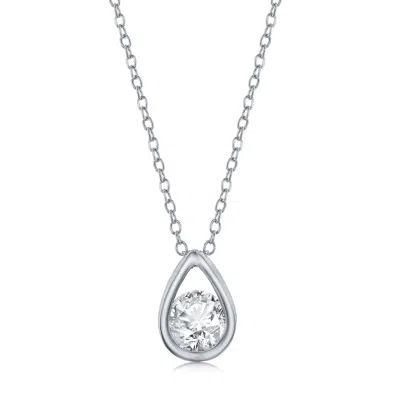 SIMONA STERLING SILVER PEARSHAPED NECKLACE W/ROUND 'APRIL BIRTHSTONE' GEM - WHITE TOPAZ