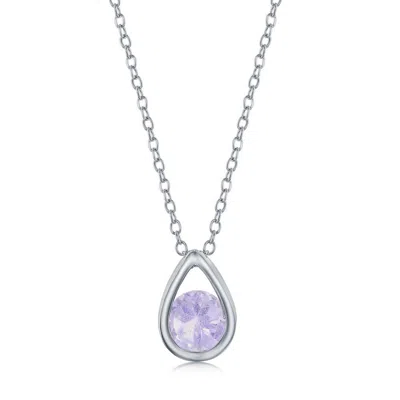 SIMONA STERLING SILVER PEARSHAPED NECKLACE W/ROUND 'OCTOBER BIRTHSTONE' GEM - PINK AMETHYST