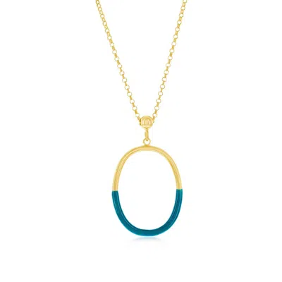 SIMONA STERLING SILVER, PETROLIO ENAMEL OVAL NECKLACE - GOLD PLATED