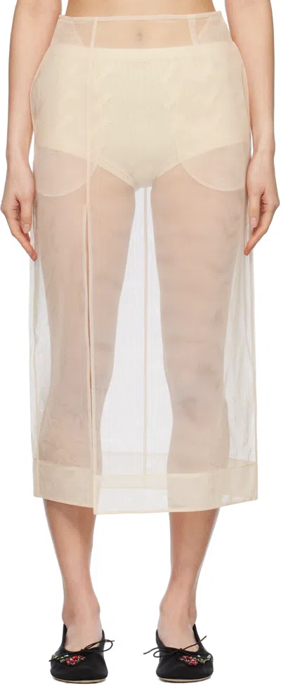 SIMONE ROCHA BEIGE SHEER SLIT PENCIL MIDI SKIRT