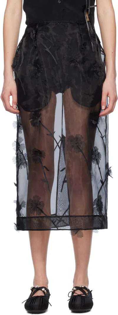 SIMONE ROCHA BLACK CARNATION ORGANZA PENCIL MIDI SKIRT