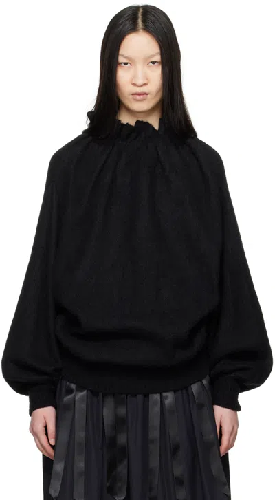 SIMONE ROCHA BLACK GATHERED PLEATED NECK SWEATER