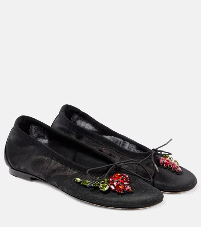 SIMONE ROCHA BOW-DETAIL EMBELLISHED BALLET FLATS