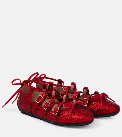 SIMONE ROCHA GHILLIE GLITTER BALLET FLATS