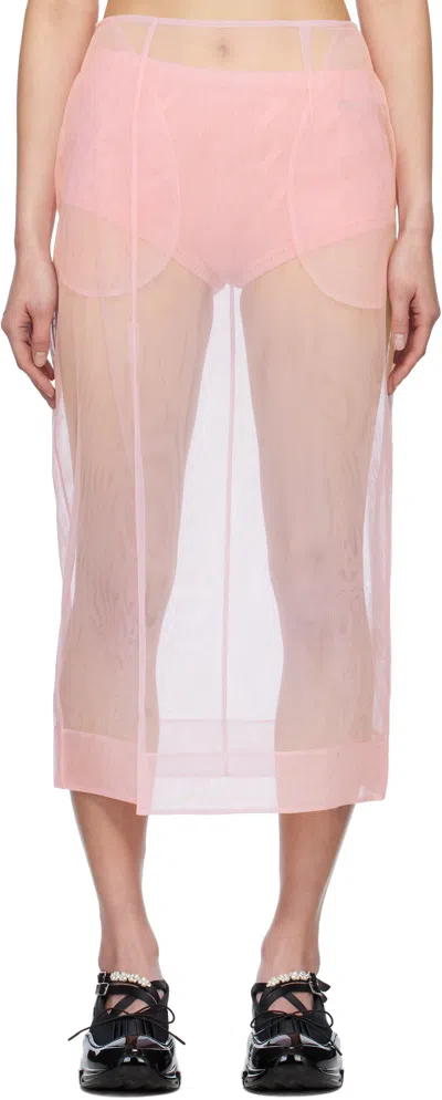 SIMONE ROCHA PINK SHEER SLIT PENCIL MIDI SKIRT