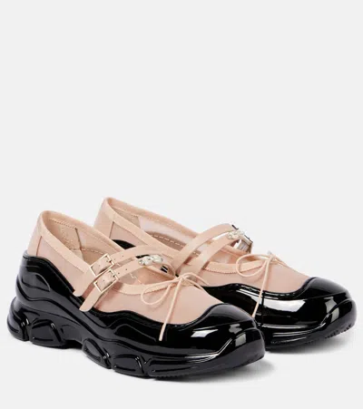 SIMONE ROCHA TRACKER LEATHER-TRIMMED MARY JANE FLATS