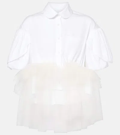 SIMONE ROCHA TULLE-TRIMMED CROPPED COTTON SHIRT