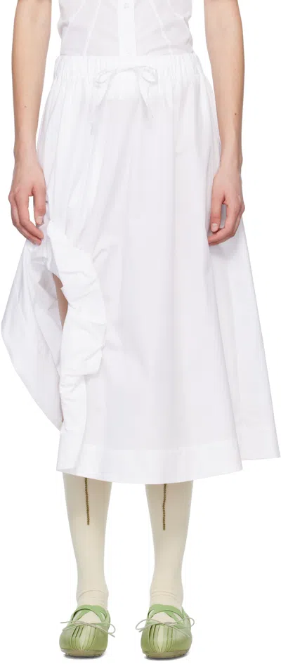 SIMONE ROCHA WHITE GATHERED SLIT MIDI SKIRT